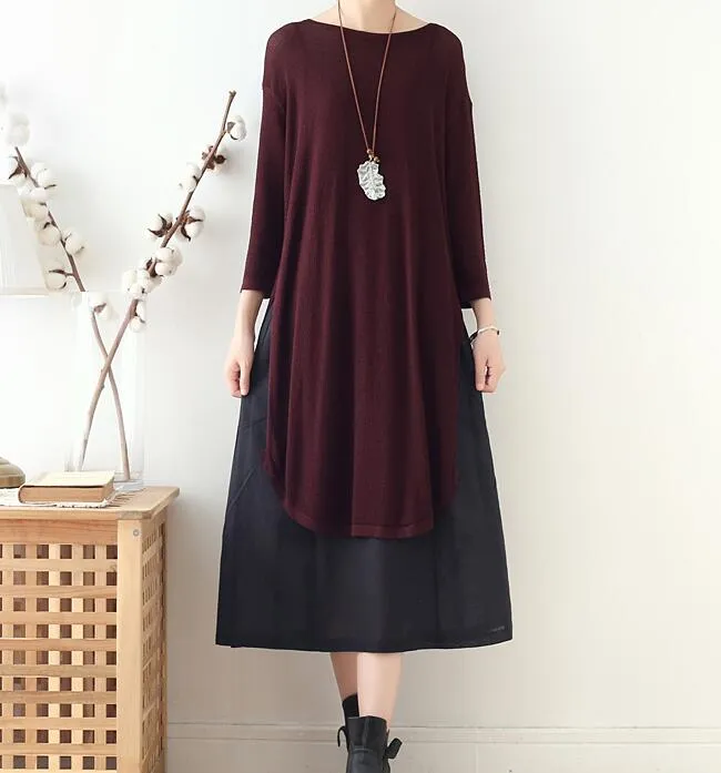 Knit Linen Loose Long Dresses Plus Size AMT962328