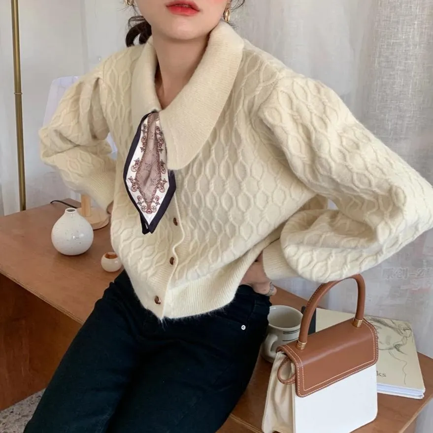 [Korean Style] Evelyn Vintage Scarf Cardigan