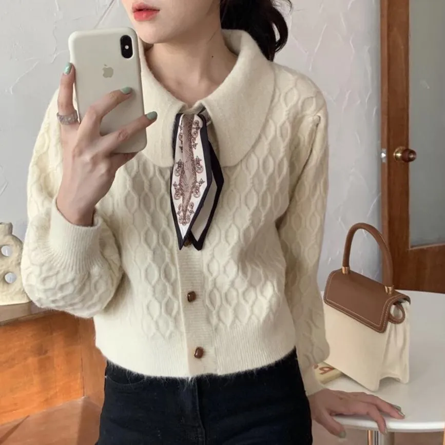 [Korean Style] Evelyn Vintage Scarf Cardigan