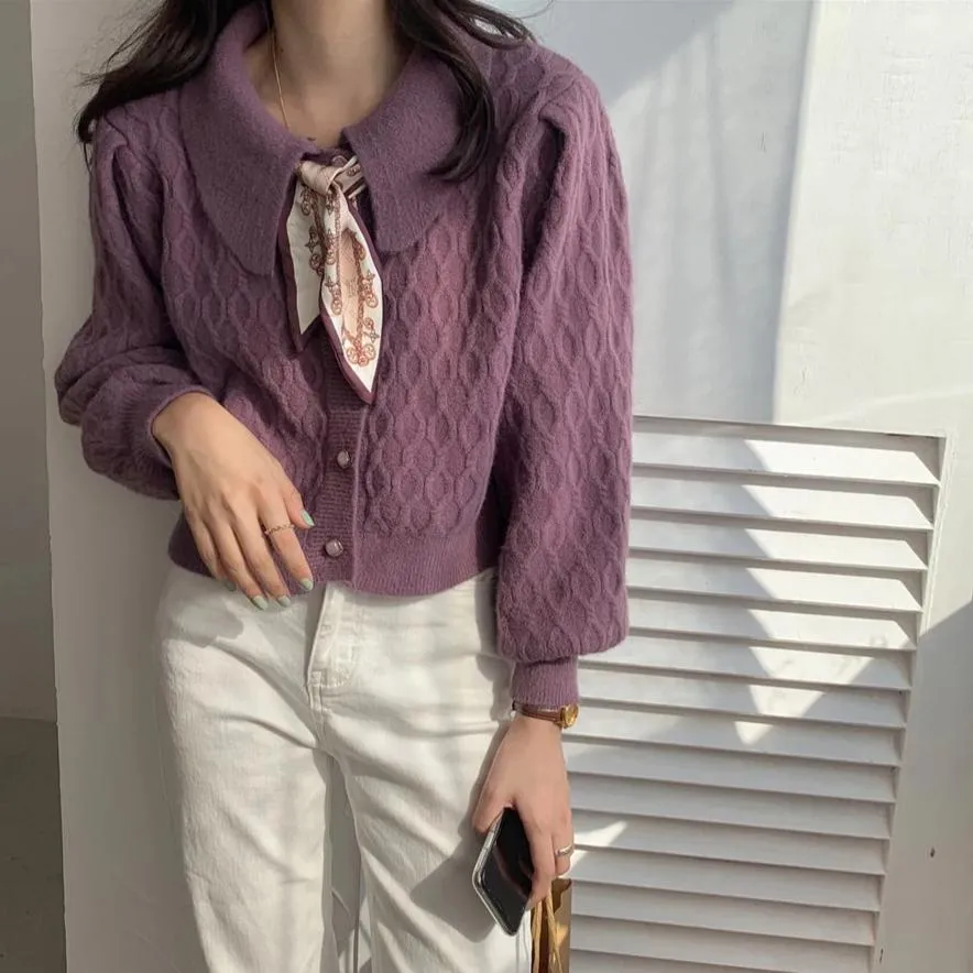 [Korean Style] Evelyn Vintage Scarf Cardigan