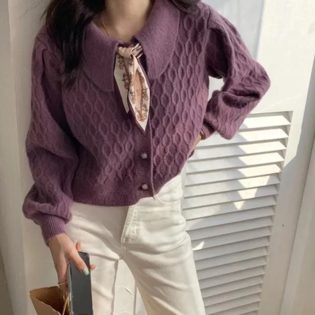 [Korean Style] Evelyn Vintage Scarf Cardigan