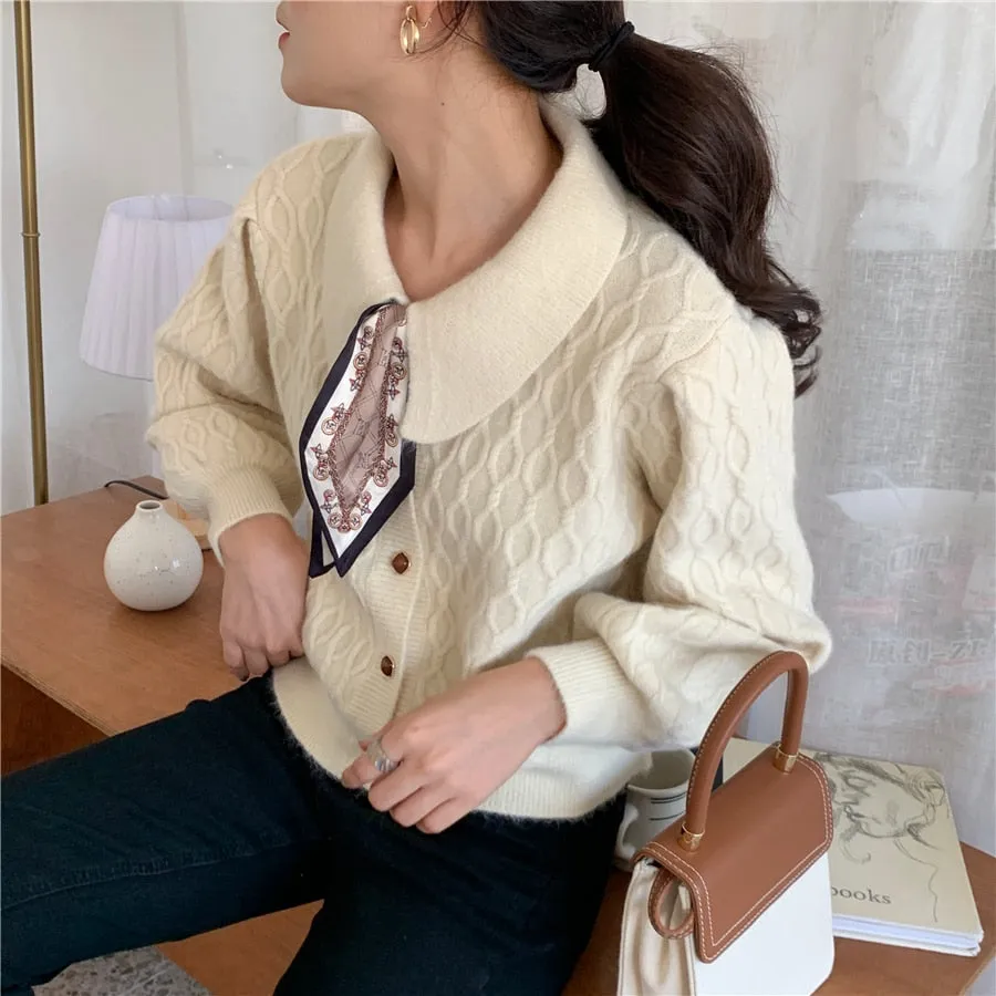 [Korean Style] Evelyn Vintage Scarf Cardigan