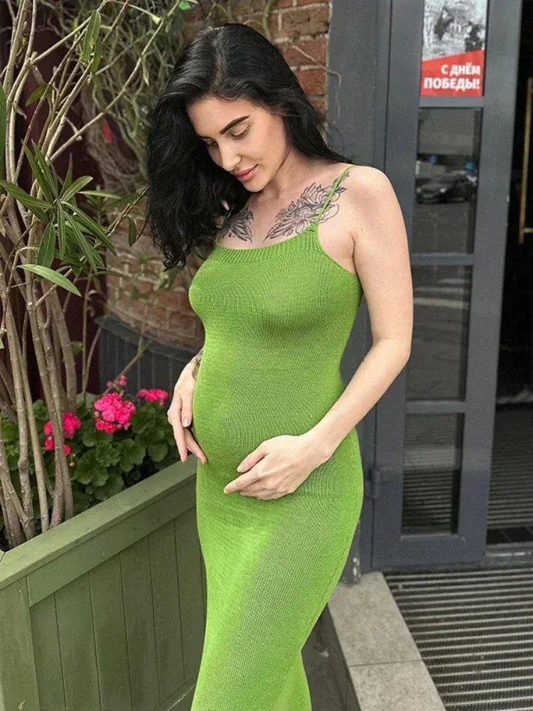 Lace Up Backless Slit Long Dresses for Women 2023 Summer Sexy Elegant Knit Dress Pregnant Vacation Vestidos C92-DG24