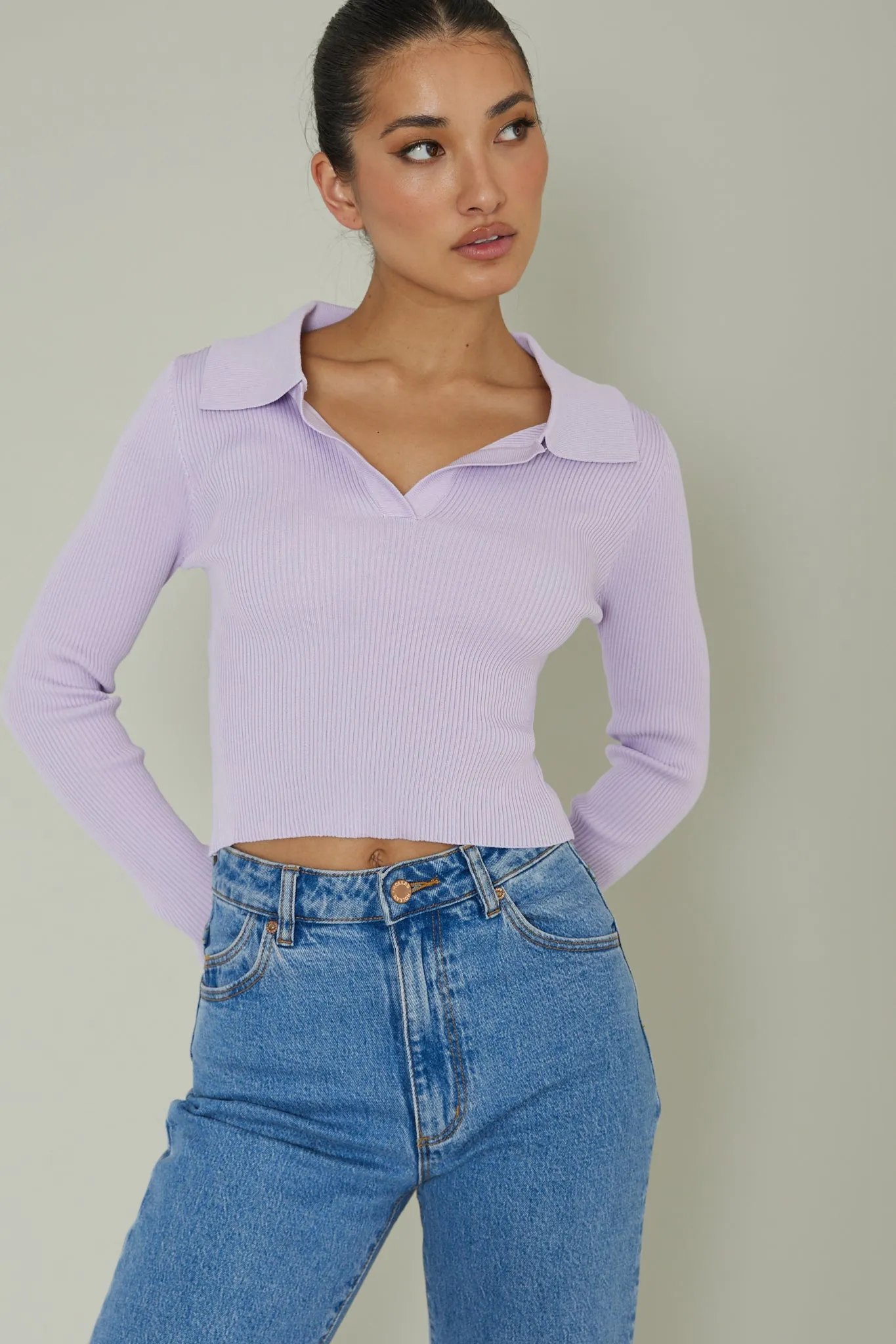 Lake Days Collared Knit Top Lilac