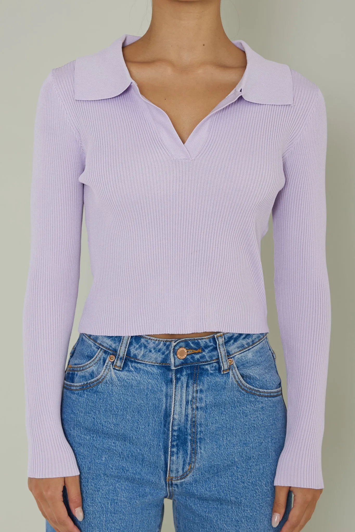 Lake Days Collared Knit Top Lilac