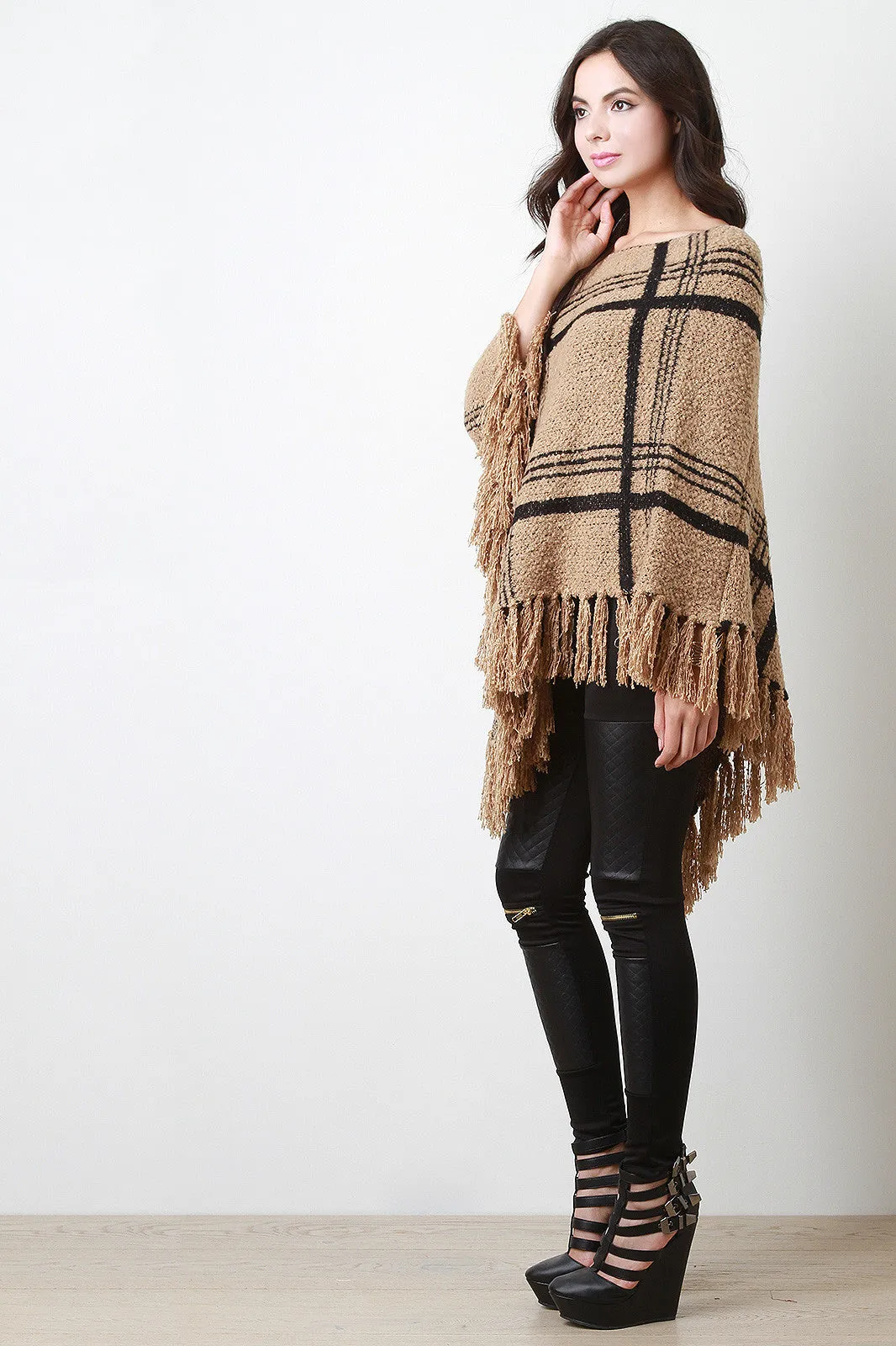 Large Grid V-Neck Poncho