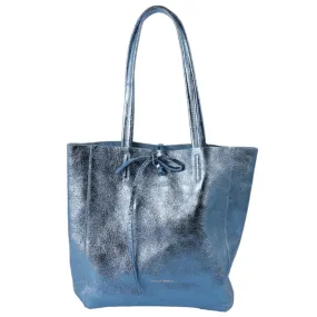 Large Tote Bag | Metallic Blue Jeans