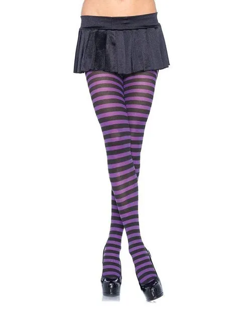 Leg Avenue Striped Tights - Plus Size - Black/Purple