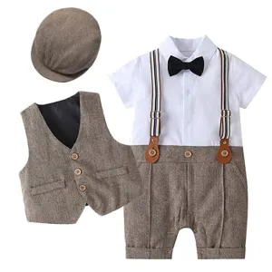 Leo -  Baby Boy Suit , Boys Special Occasion Clothing - Tweed Brown