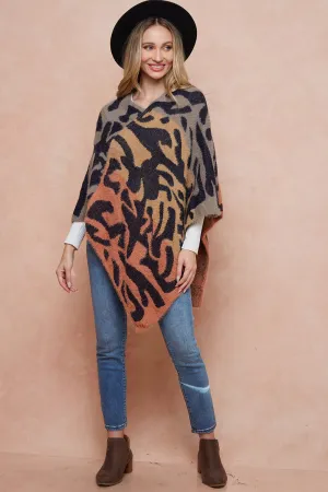 Leopard Patterned Sweater Poncho Shawls Cape