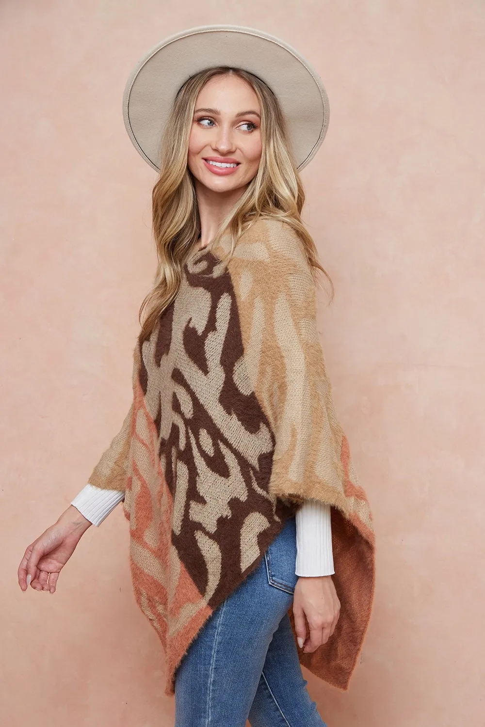 Leopard Patterned Sweater Poncho Shawls Cape