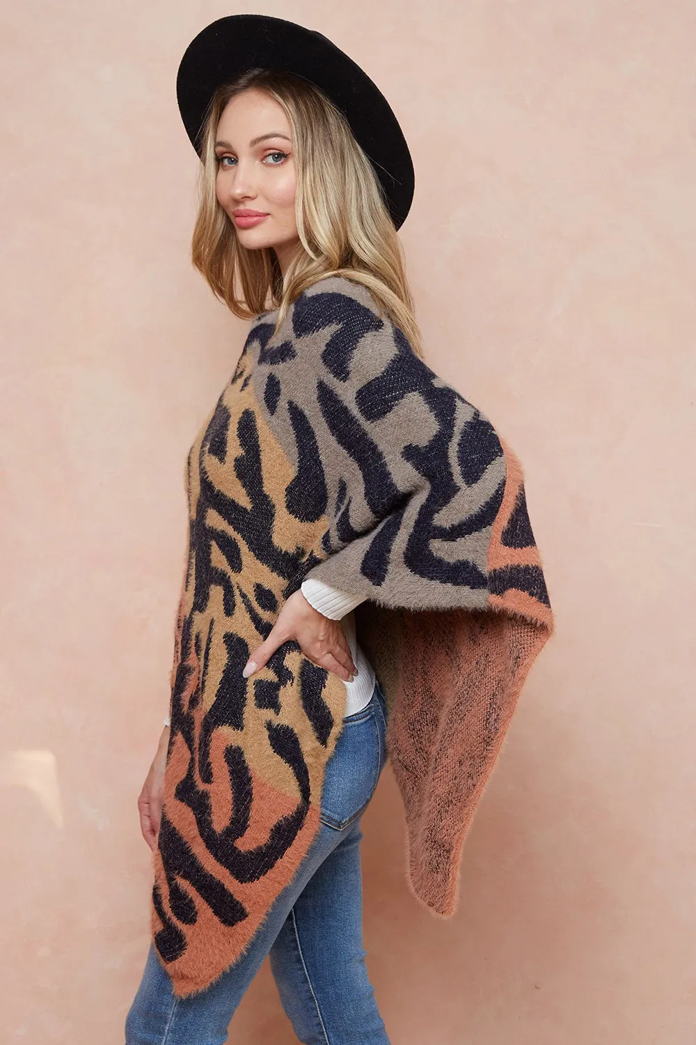 Leopard Patterned Sweater Poncho Shawls Cape