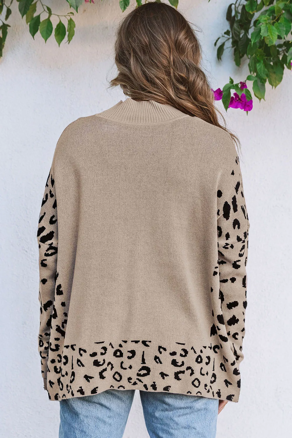 Leopard Poncho Style Sweater - Gray