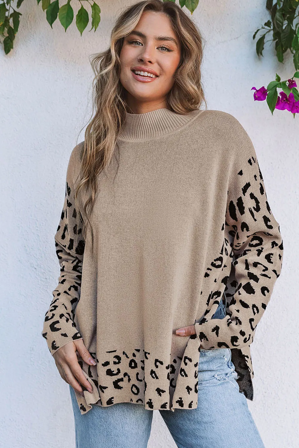 Leopard Poncho Style Sweater - Gray