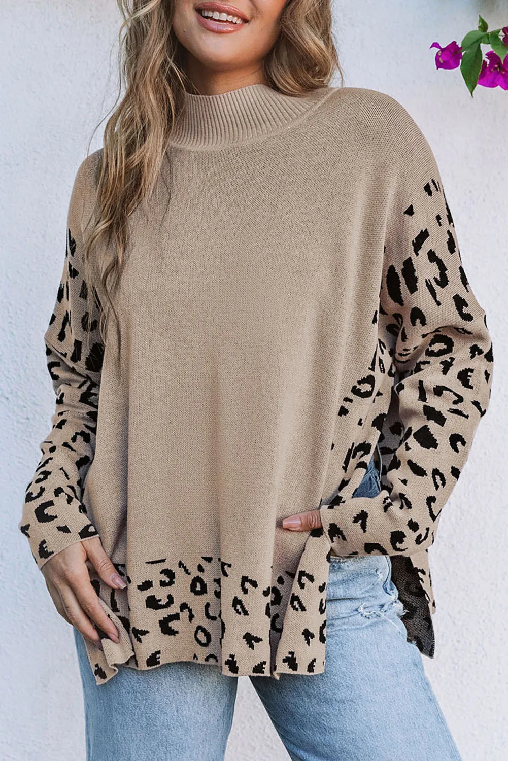 Leopard Poncho Style Sweater - Gray