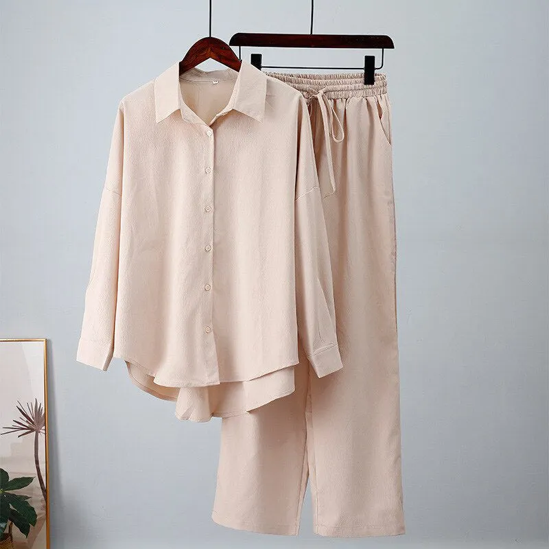 Light and Comfortable Solid Color Shirt and Pants Sets