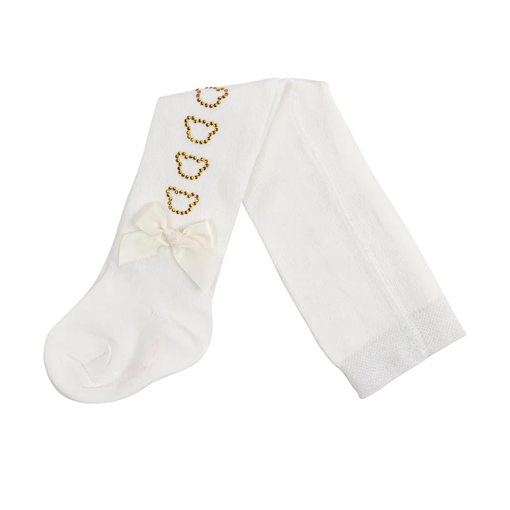 Little A -  Diamante bear tights, white