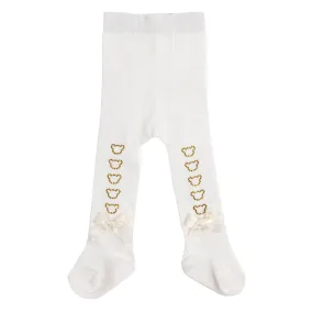 Little A -  Diamante bear tights, white