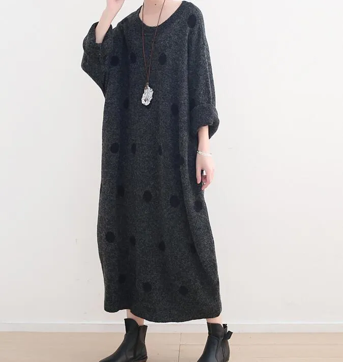 Loose Dot High Collar Knit Long Women Dresses AMT962328