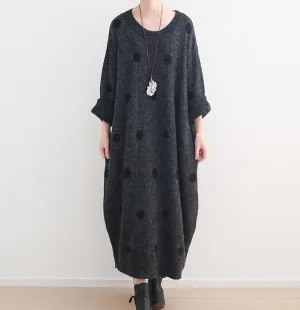 Loose Dot High Collar Knit Long Women Dresses AMT962328