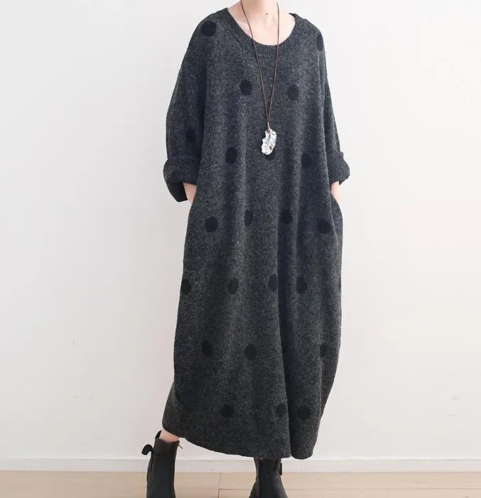 Loose Dot High Collar Knit Long Women Dresses AMT962328