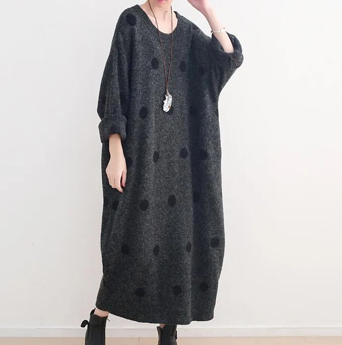 Loose Dot High Collar Knit Long Women Dresses AMT962328