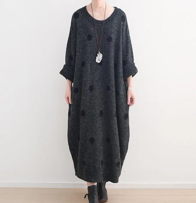 Loose Dot High Collar Knit Long Women Dresses AMT962328