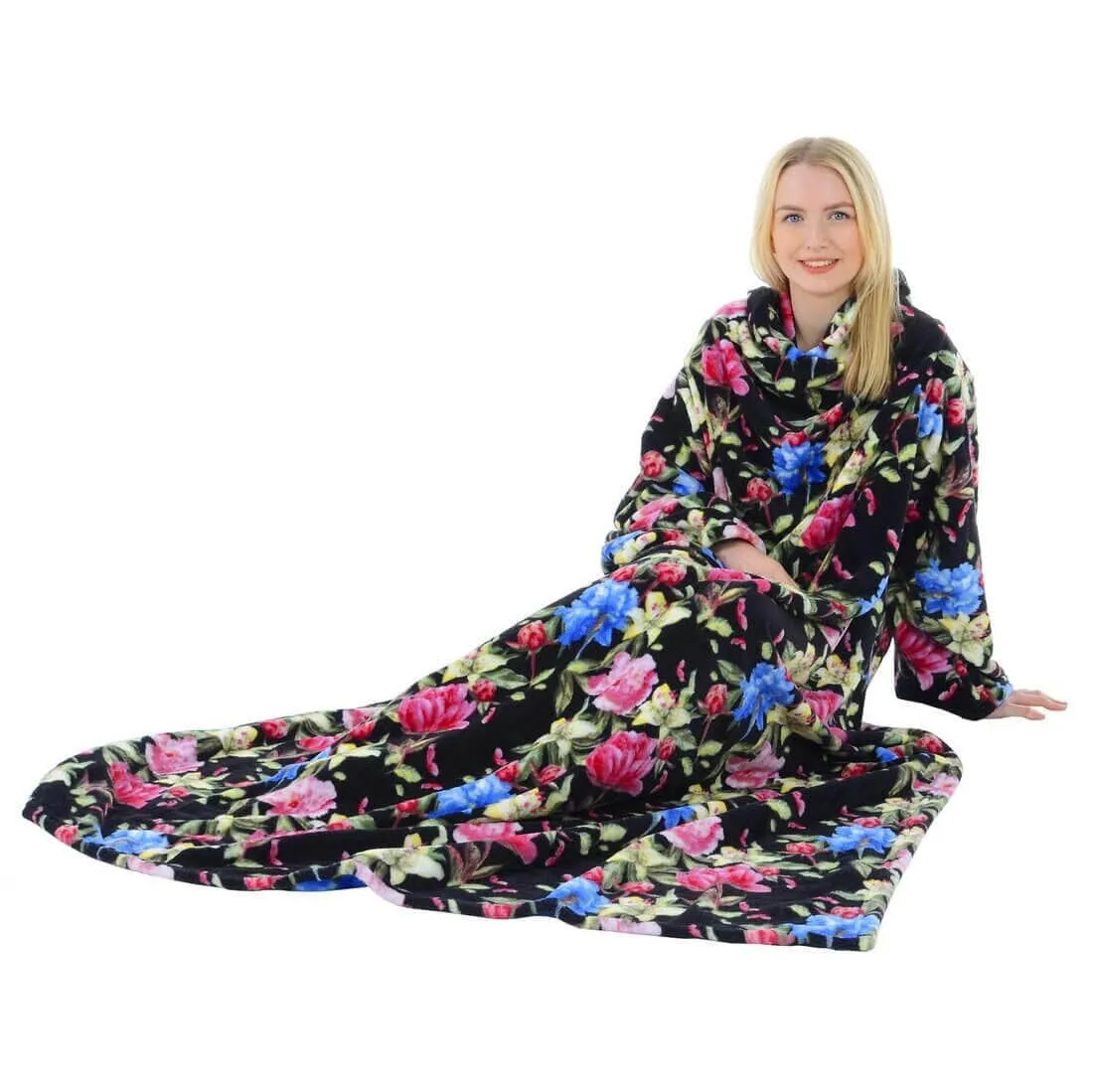 Luxurious Floral Wrap Around Blanket With Sleeves 137x180cm