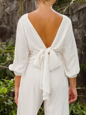 Margot Open Back Jersey Wrap Top - Natural