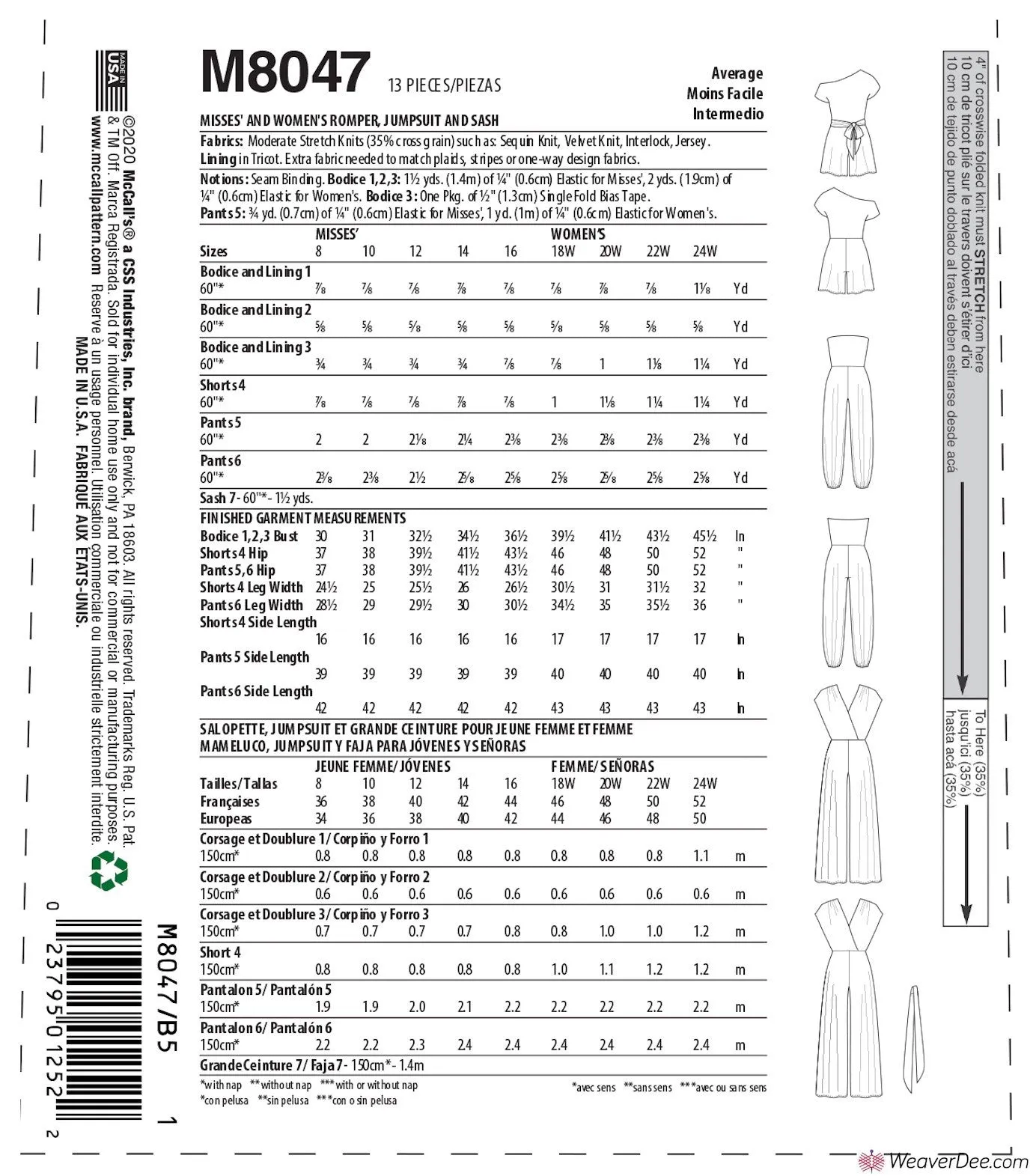 McCall's Pattern M8047 Misses' & Women's Romper, Jumpsuit & Sash #EdieMcCalls