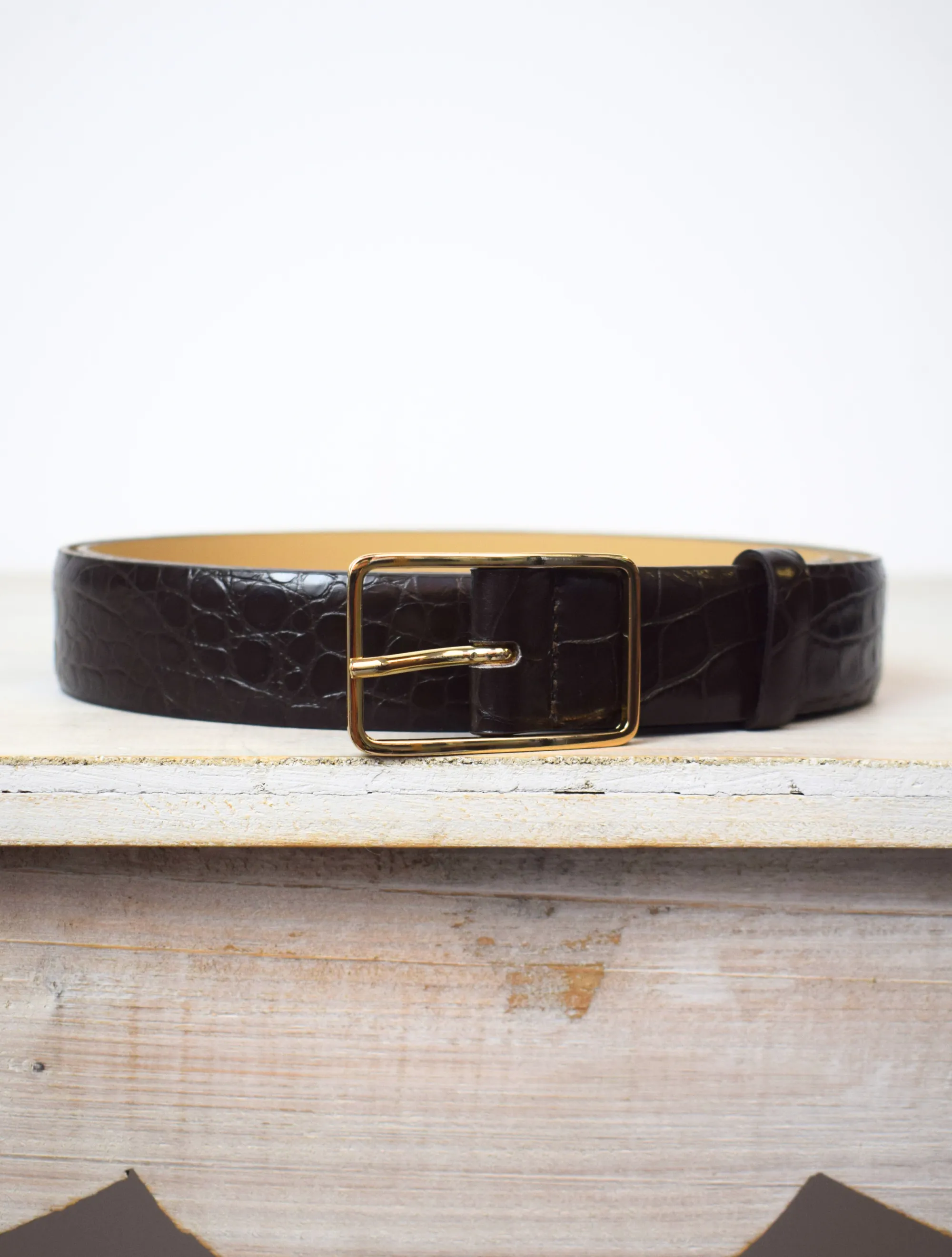 Medium Croc Belt Dark Brown