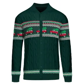 Men's green Christmas jacquard sweater coat