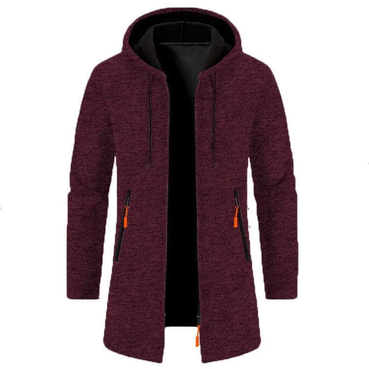 Men's Hooded Mid-length Thin Velvet Loose Plus Size Knitted Cardigan Top Coat