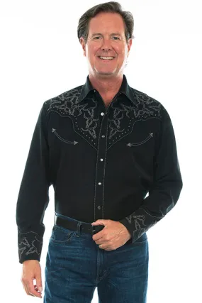 Men's Scully Black Longhorn Embroidered Shirt - P912