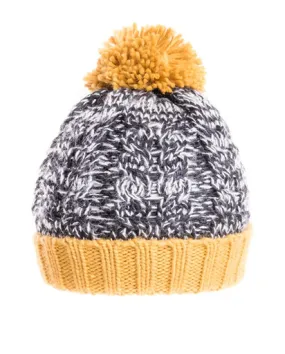 Mens Stan Chunky Cable Knit Bobble Hat - Mustard