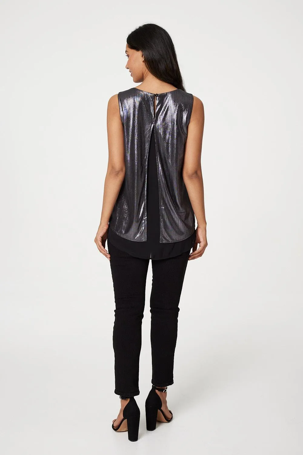 Metallic Sleeveless Layered Top