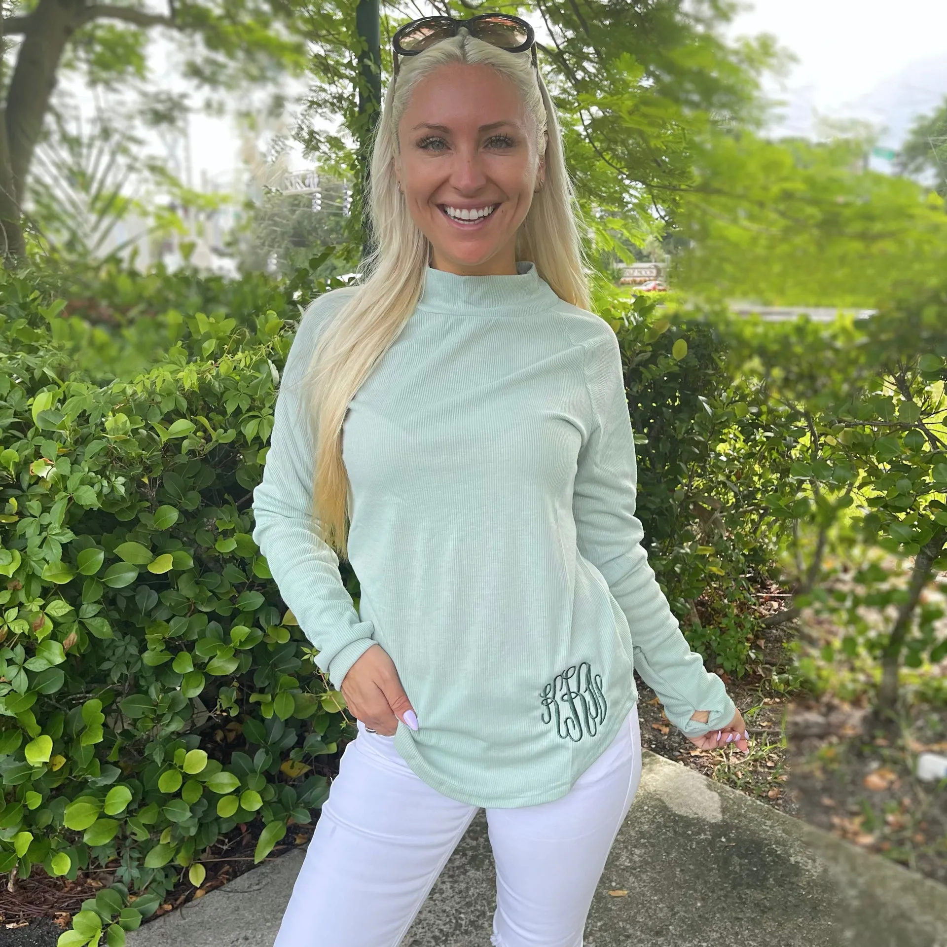 Monogram Mint Green Ribbed Turtleneck