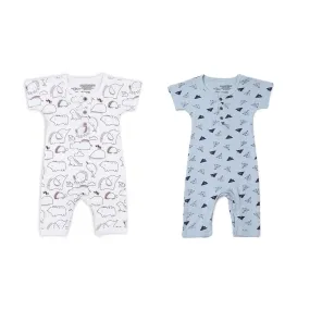 Mush Ultra Soft Bamboo Unisex Short Sleeve Romper Combo Set for New Born Baby/Kids Pack of 2 (0-3 Months, Aeroplane & Marine Life)