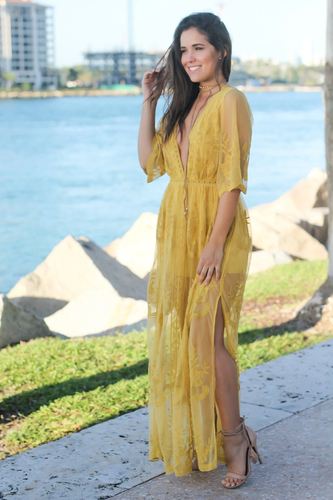 Mustard Lace Maxi Romper