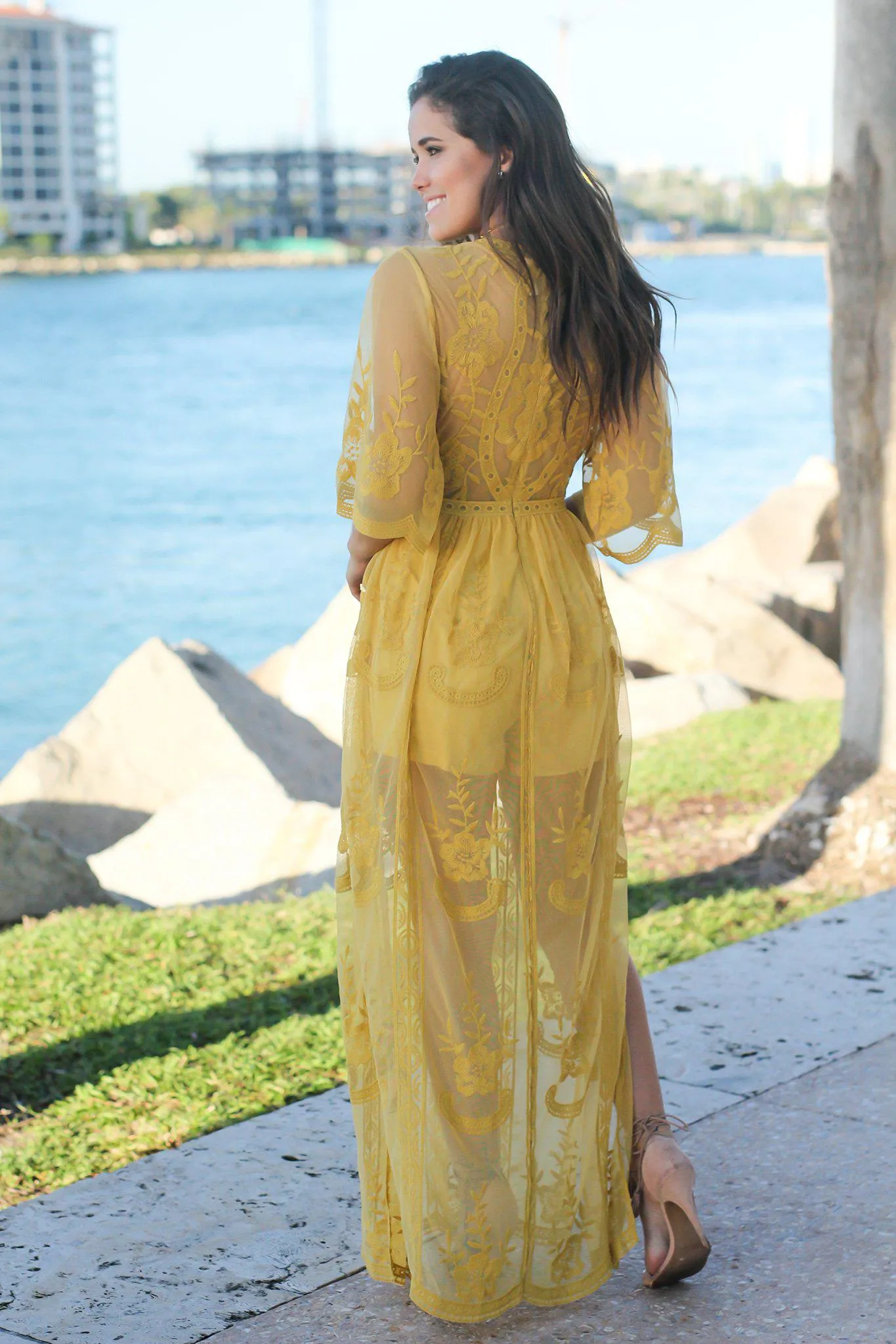 Mustard Lace Maxi Romper