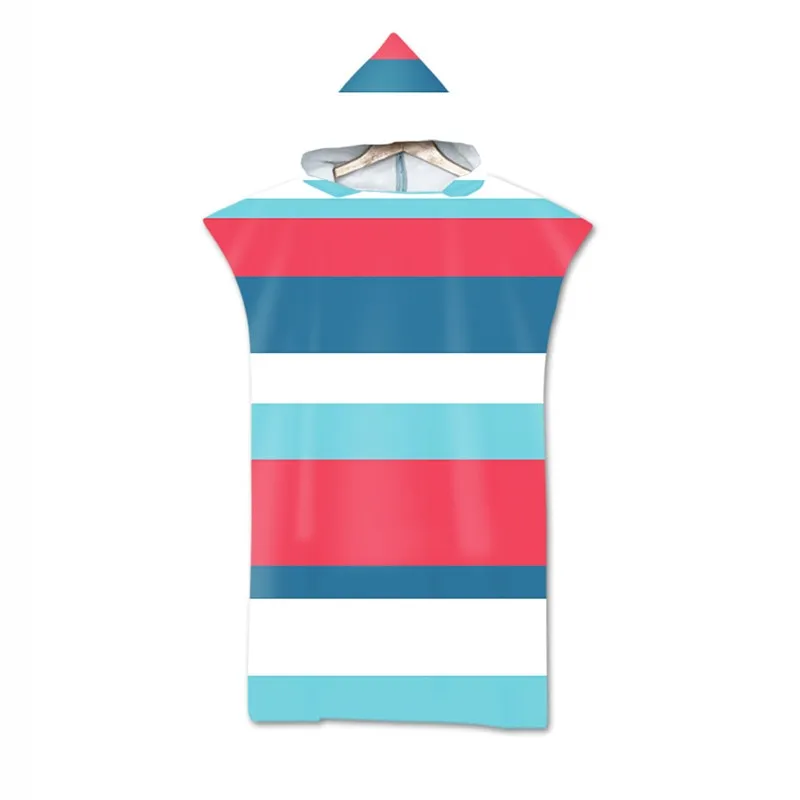 Nordic Striped Bath Beach Towels with Hood Microfiber Hooded Towel Poncho for Swimming Beach Surf Man Woman Bathrobe Beachwear