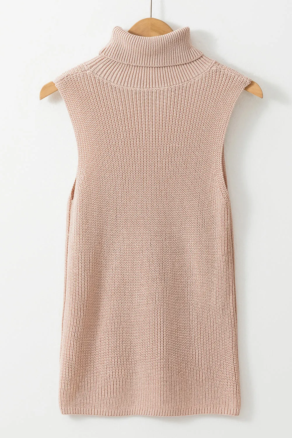 Oatmeal Solid Color Turtleneck Knit Tank Top