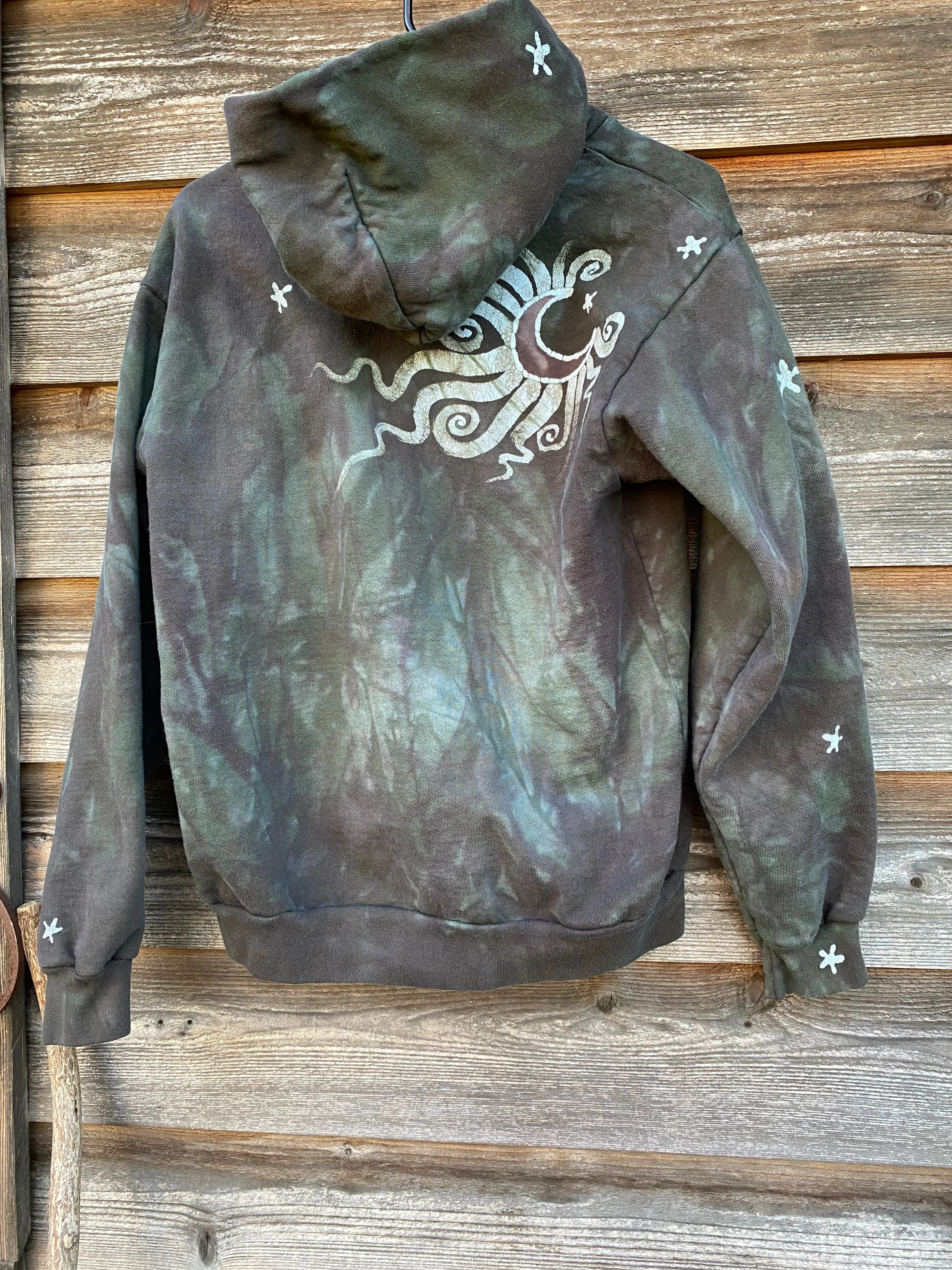 Olive Tree of Life - Handcrafted Batik Pullover Hoodie - Size SMALL Unisex