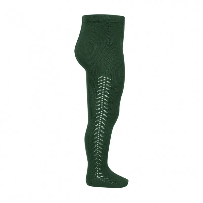 Openwork Side Warm Tights Bottle Green