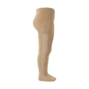 Openwork Side Warm Tights Camel