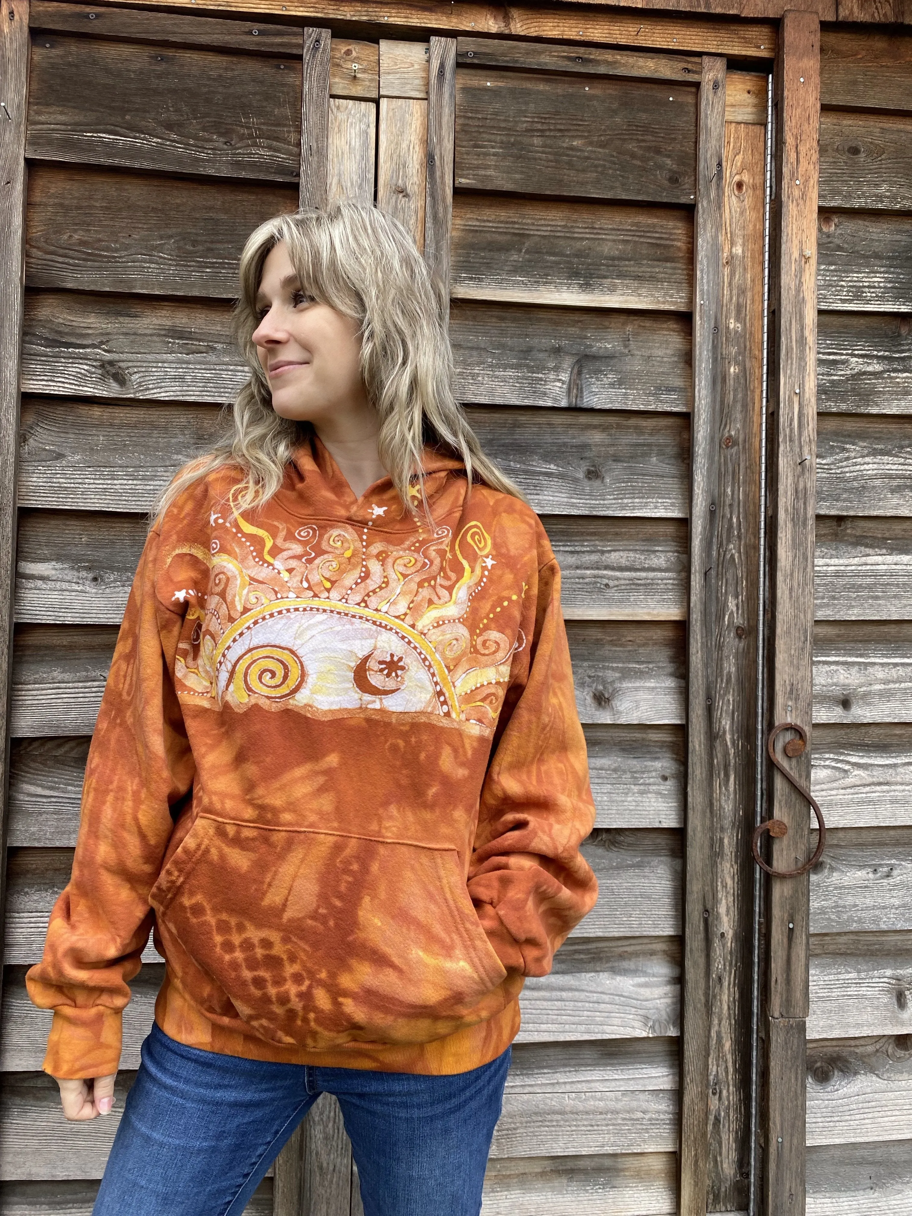 Orange Spice Sunset - Handcrafted Batik Pullover Hoodie