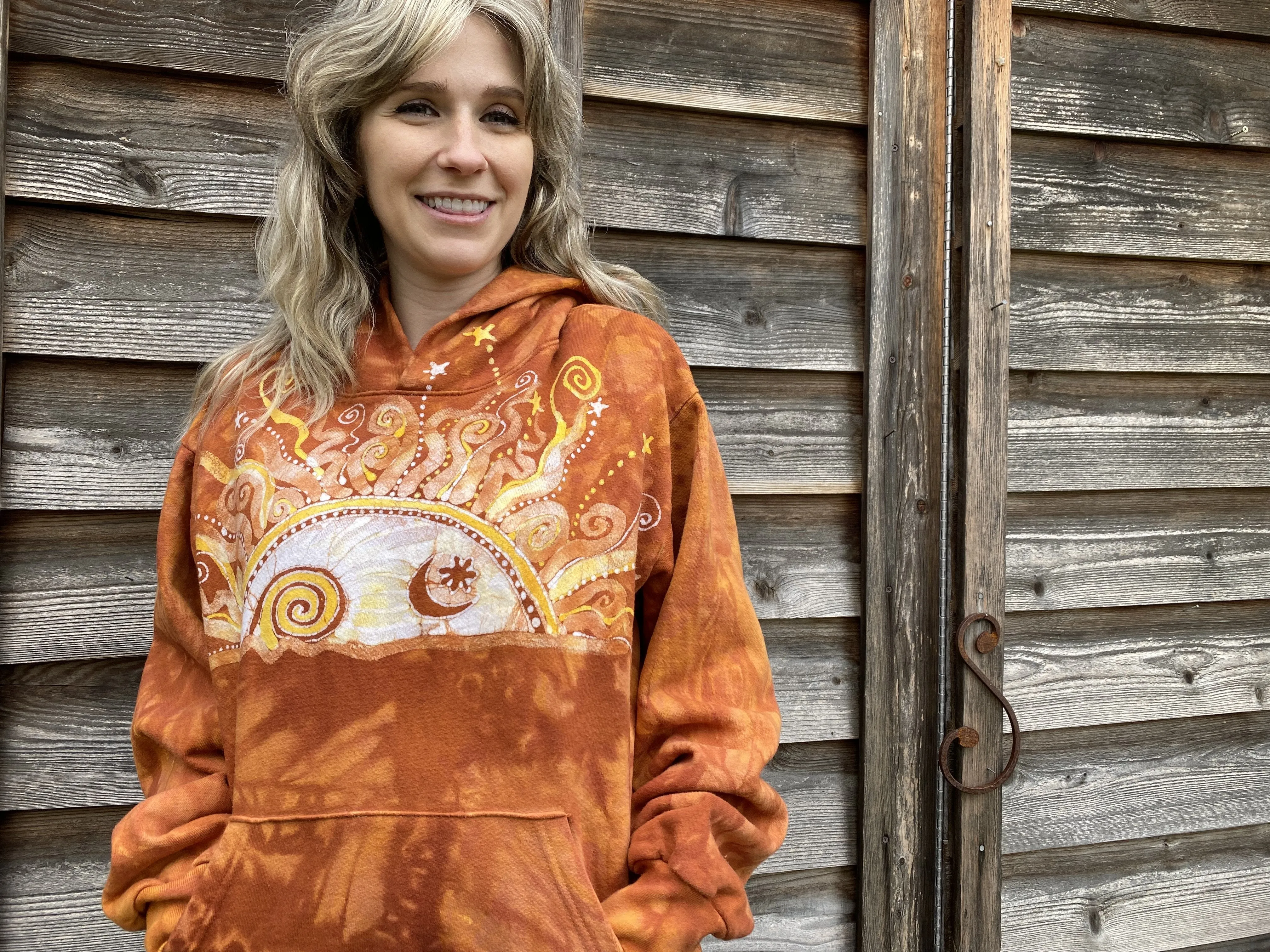 Orange Spice Sunset - Handcrafted Batik Pullover Hoodie