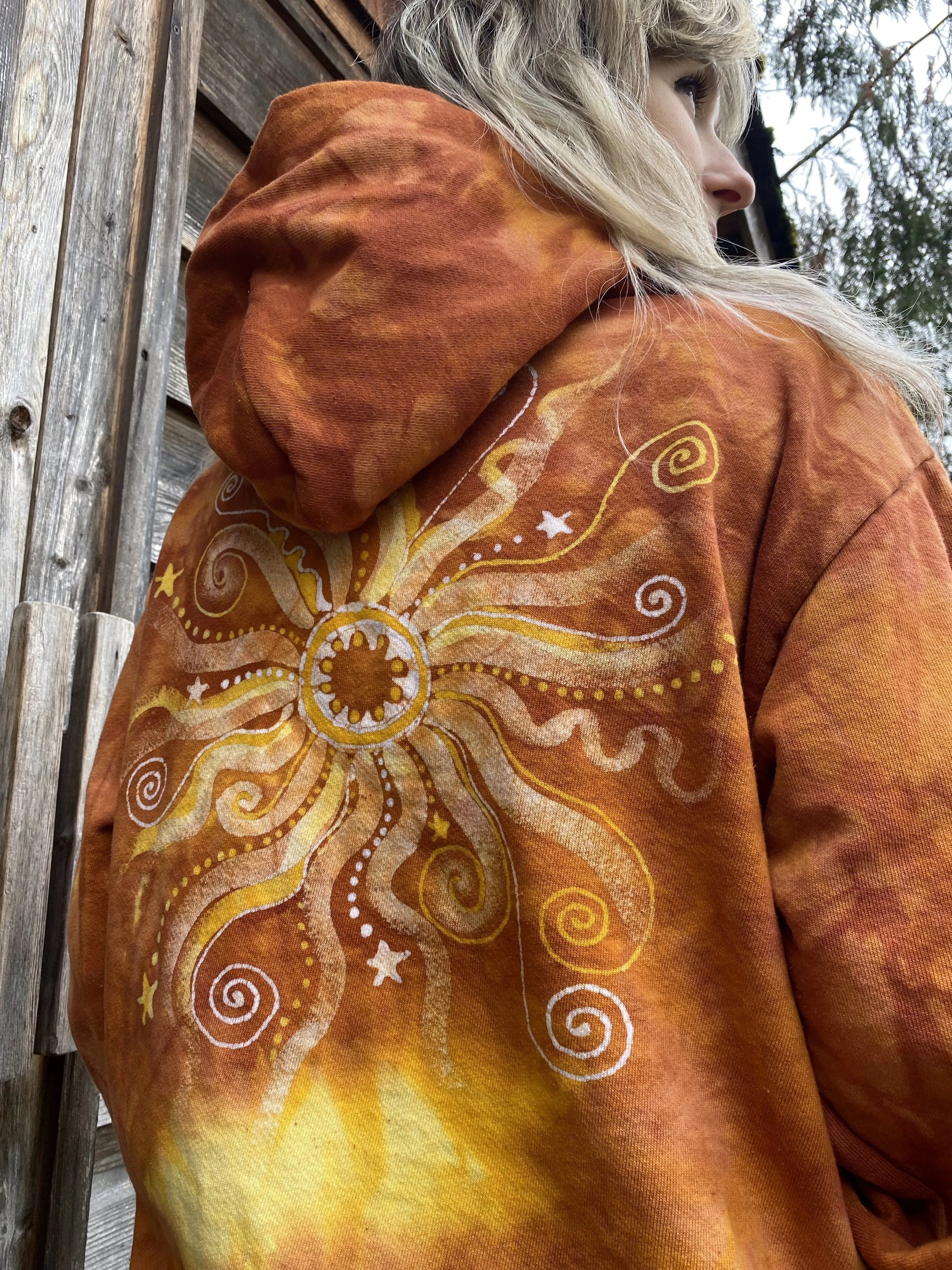 Orange Spice Sunset - Handcrafted Batik Pullover Hoodie