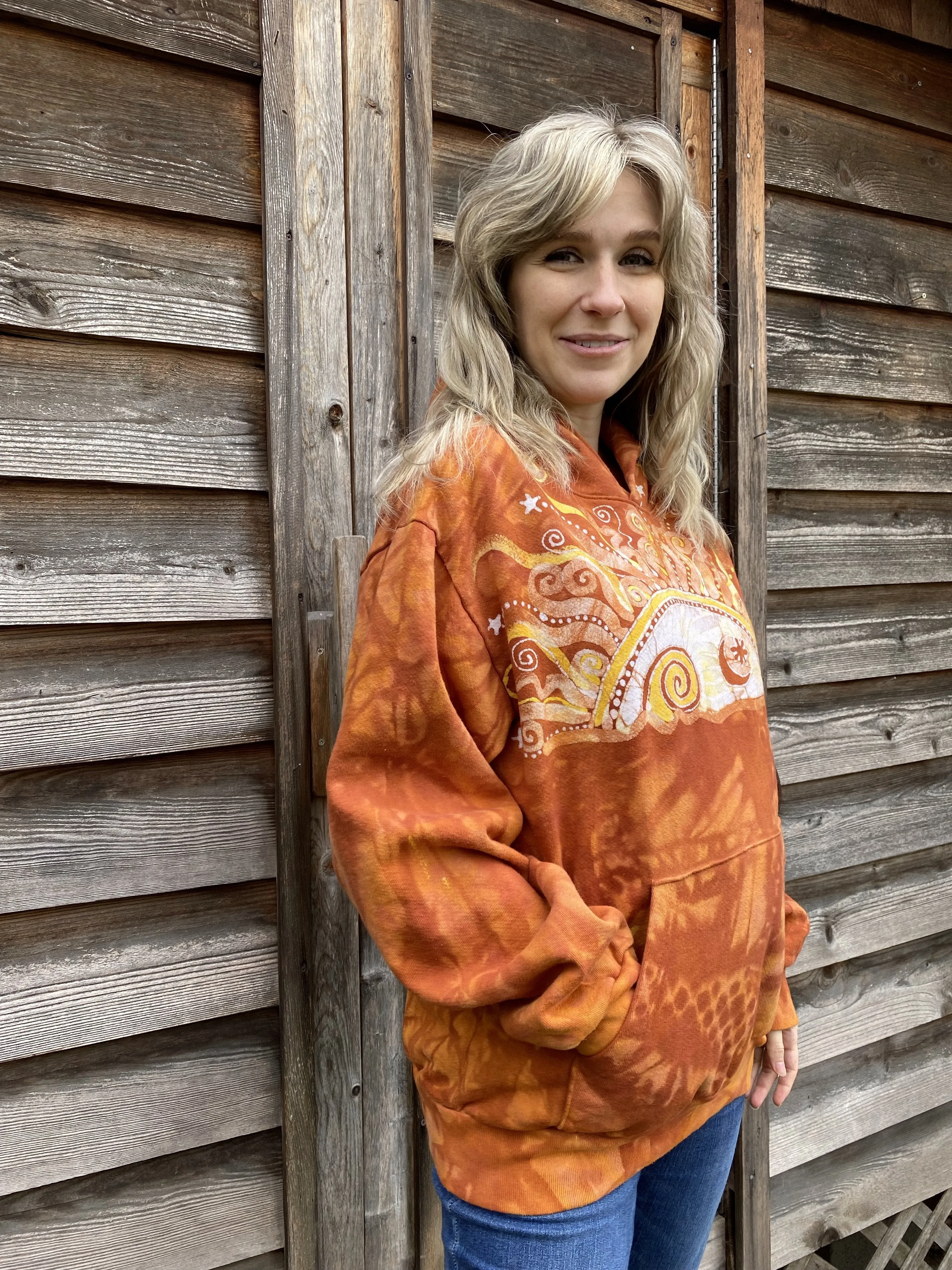 Orange Spice Sunset - Handcrafted Batik Pullover Hoodie