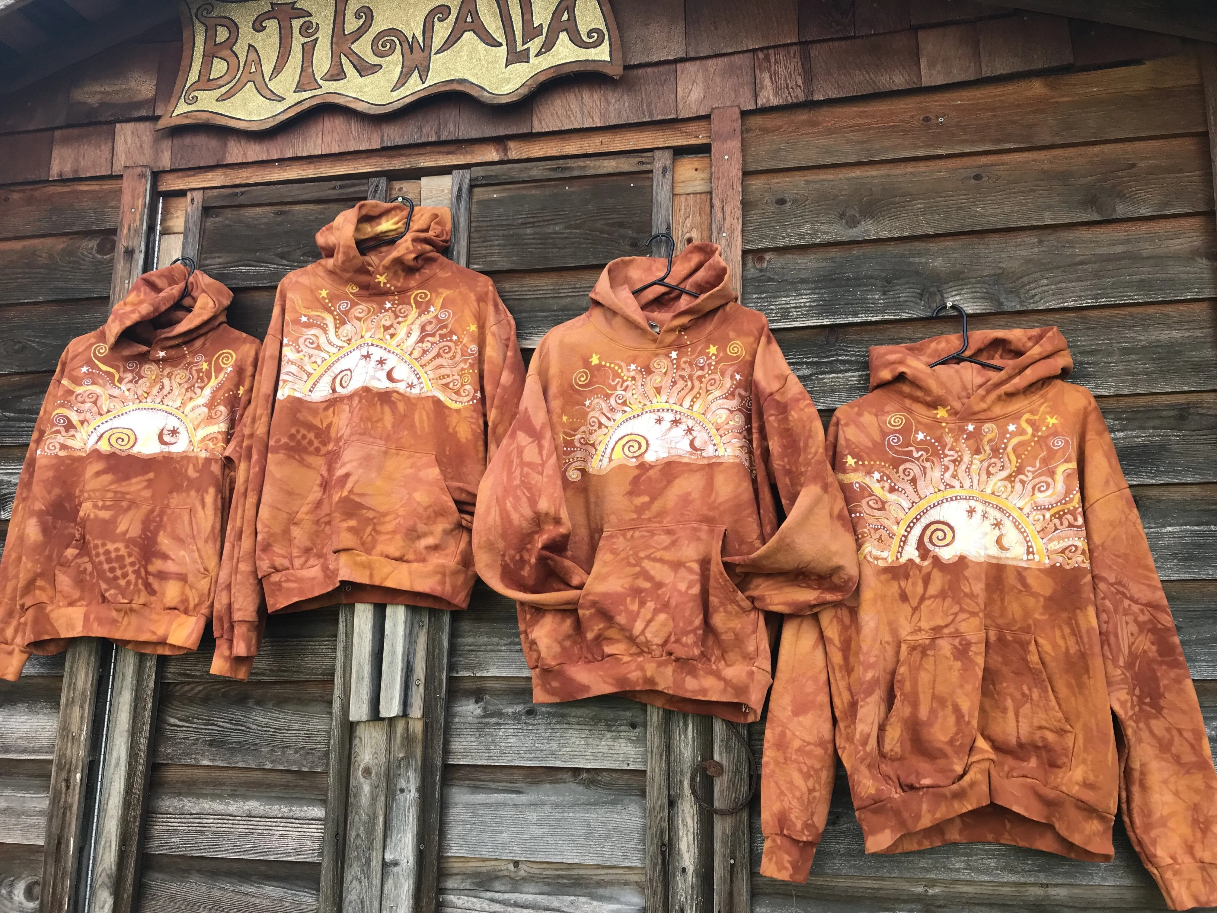 Orange Spice Sunset - Handcrafted Batik Pullover Hoodie